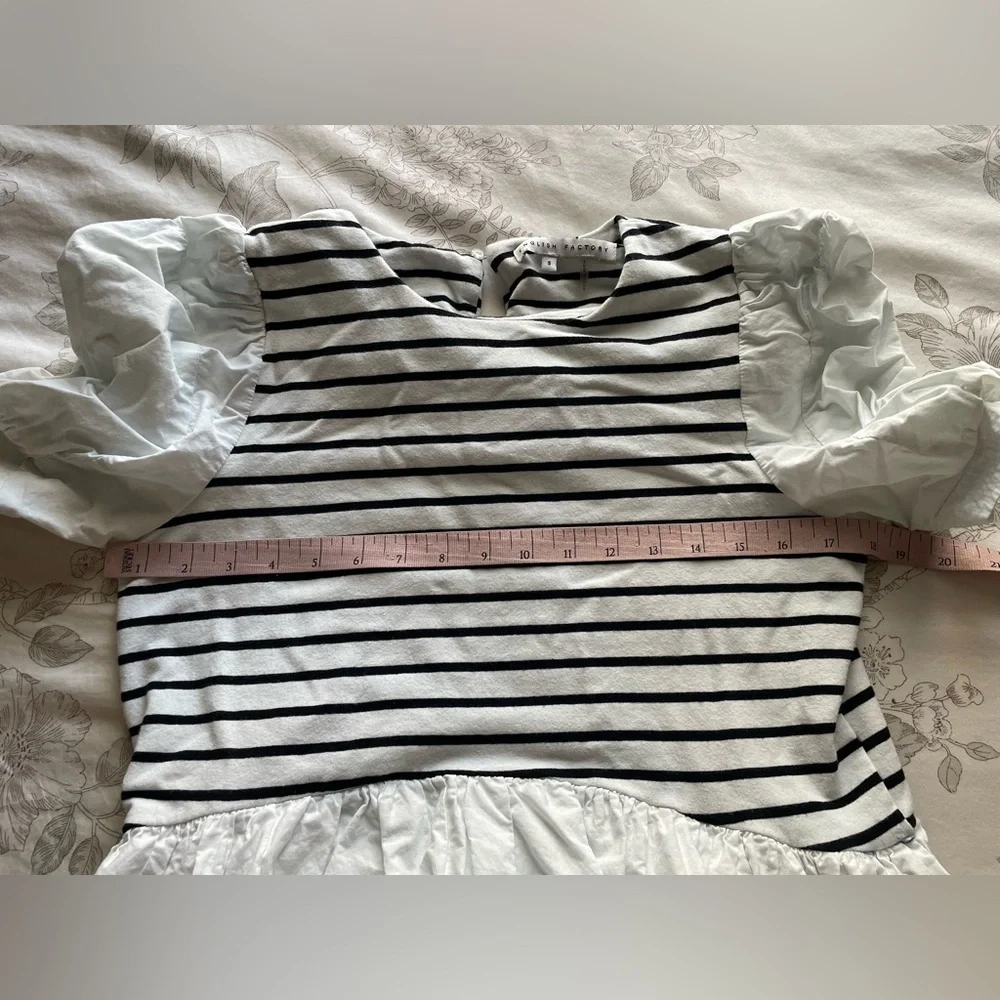 English Factory Puff Sleeve High Low Striped Mini Dress Small Anthropologie Chic - Picture 8 of 9